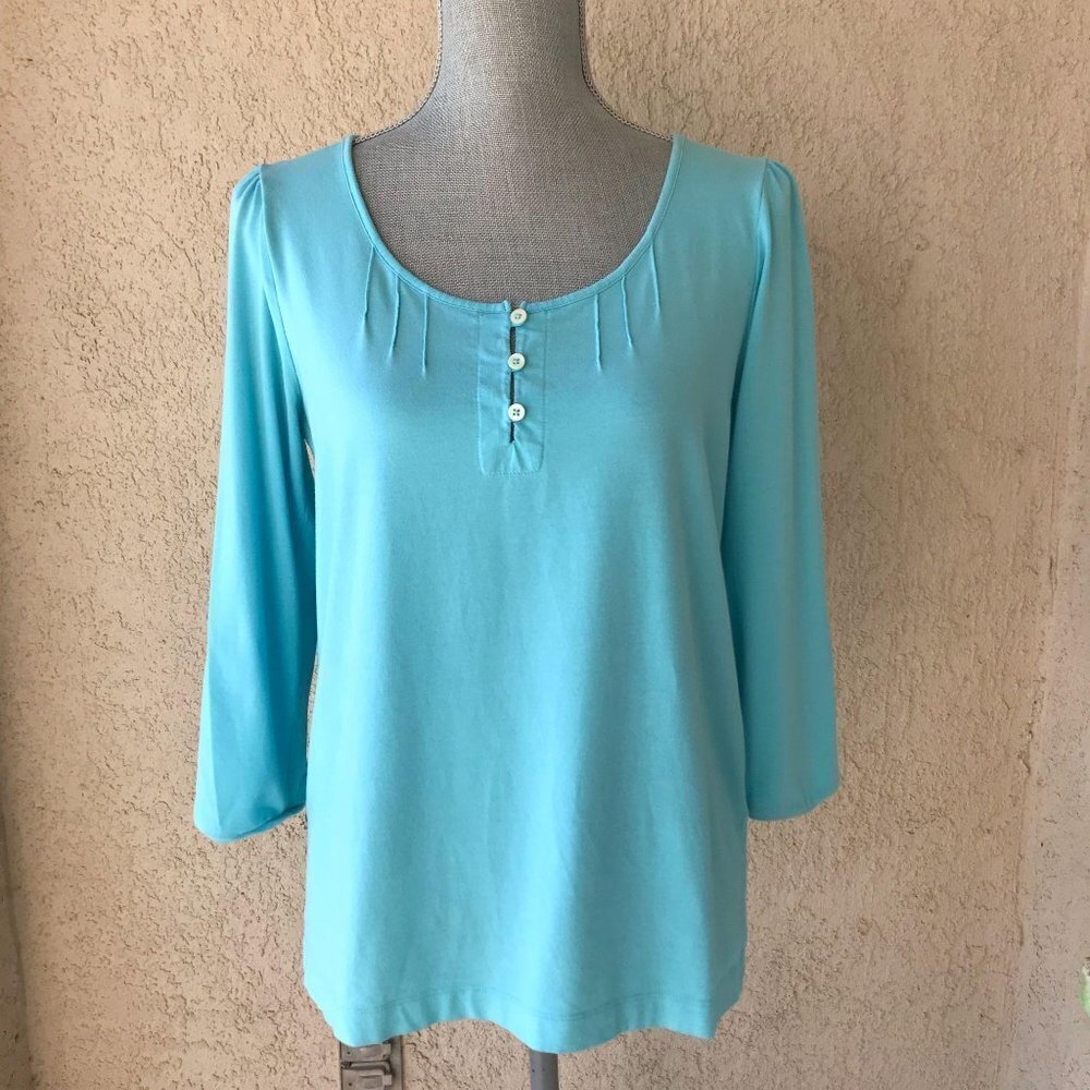 Lands’‎ End Teal Blue Crop Long Sleeve Top Shirt S
